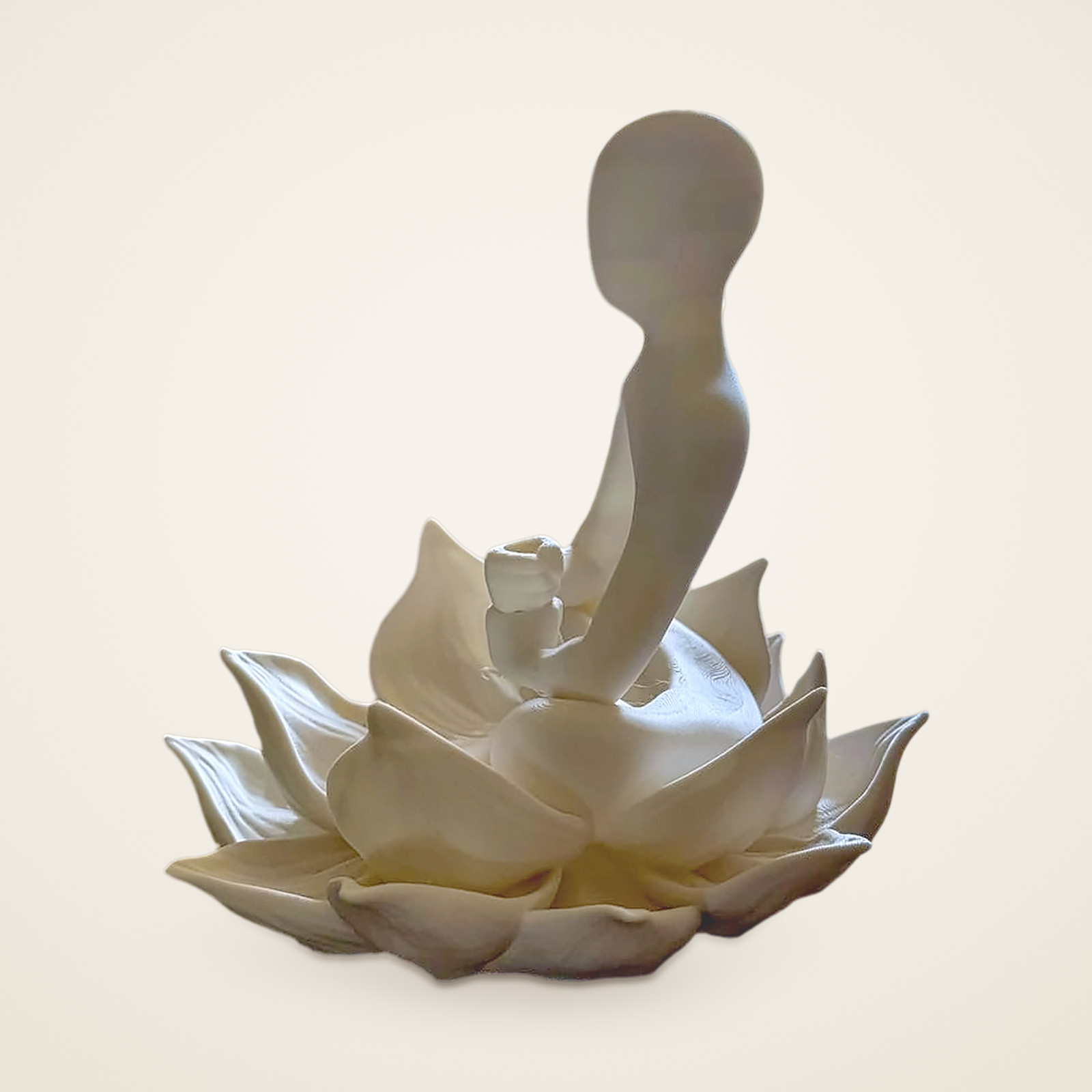 Lotus keeper statuette seen from above, showing the layered petals.